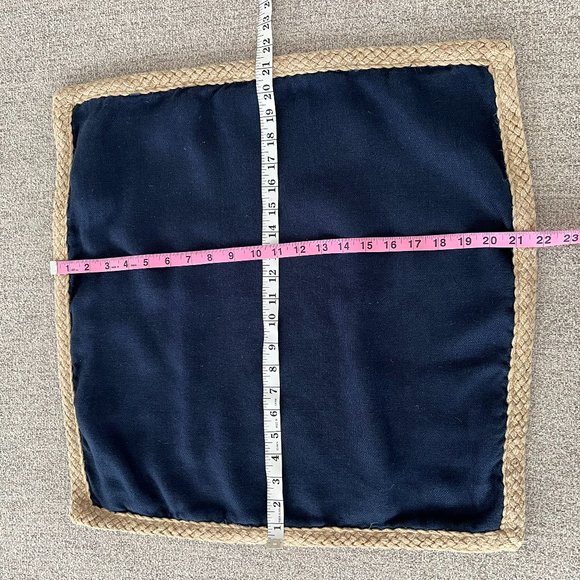 POTTERY BARN Jute Braid Linen Pillow Cover 20" Navy Blue - Picture 7 of 7